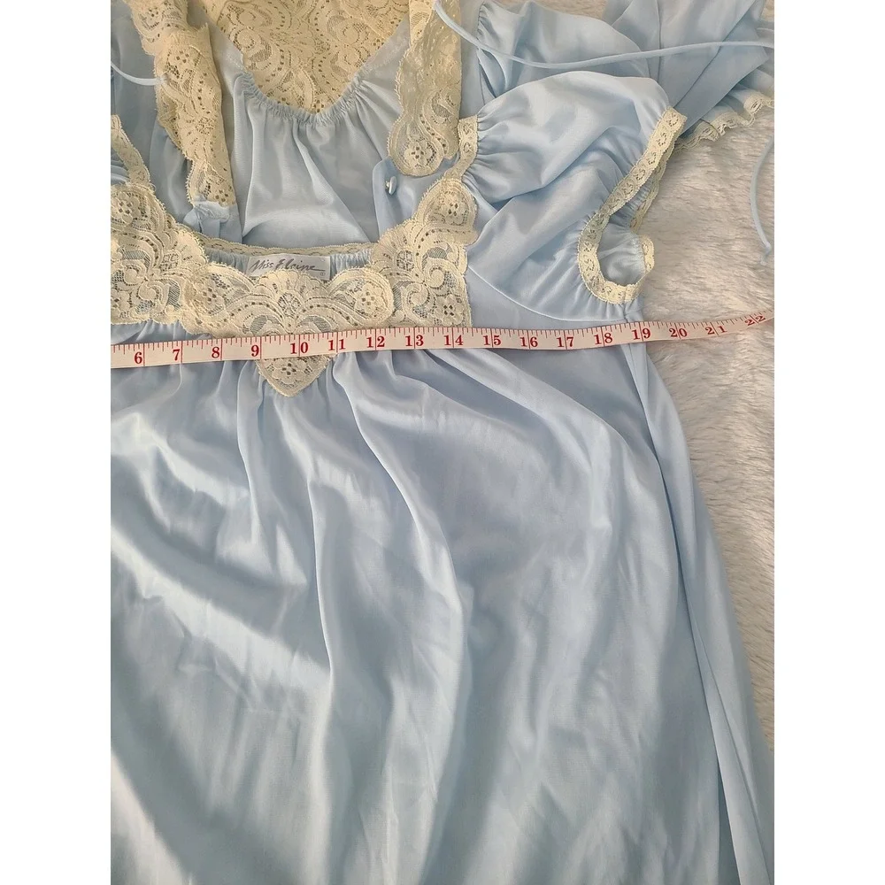 Vintage Miss Elaine Nightgown Robe Set Blue Lace ILGWU Made in USA Medium 6535